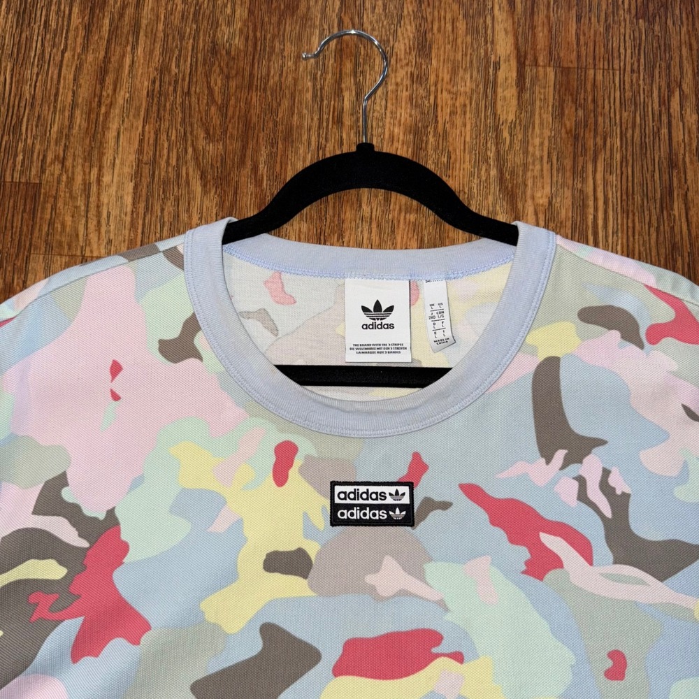 Adidas Originals T-Shirt Pastel Camo Women's Large Multicolor Crew Neck - Picture 4 of 10